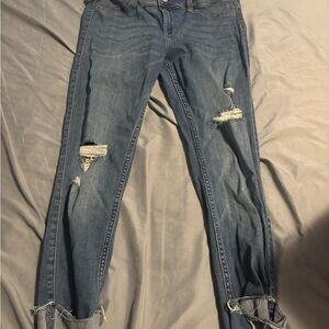 Hollister Women's Skinny Ripped Jeans - Faded Blue